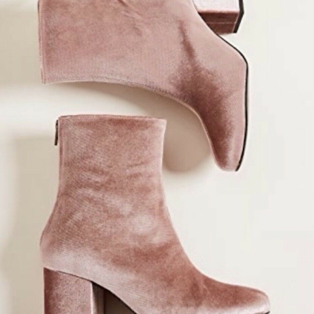 Free People Velvet Cecile Bootie Rose Block Heel Ankle Boots New! - Picture 2 of 12
